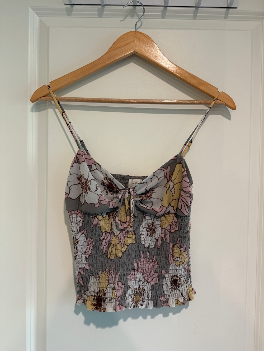 Wilfred Floral Smocked Cami - Grey with Pink & Yellow Floral Pattern